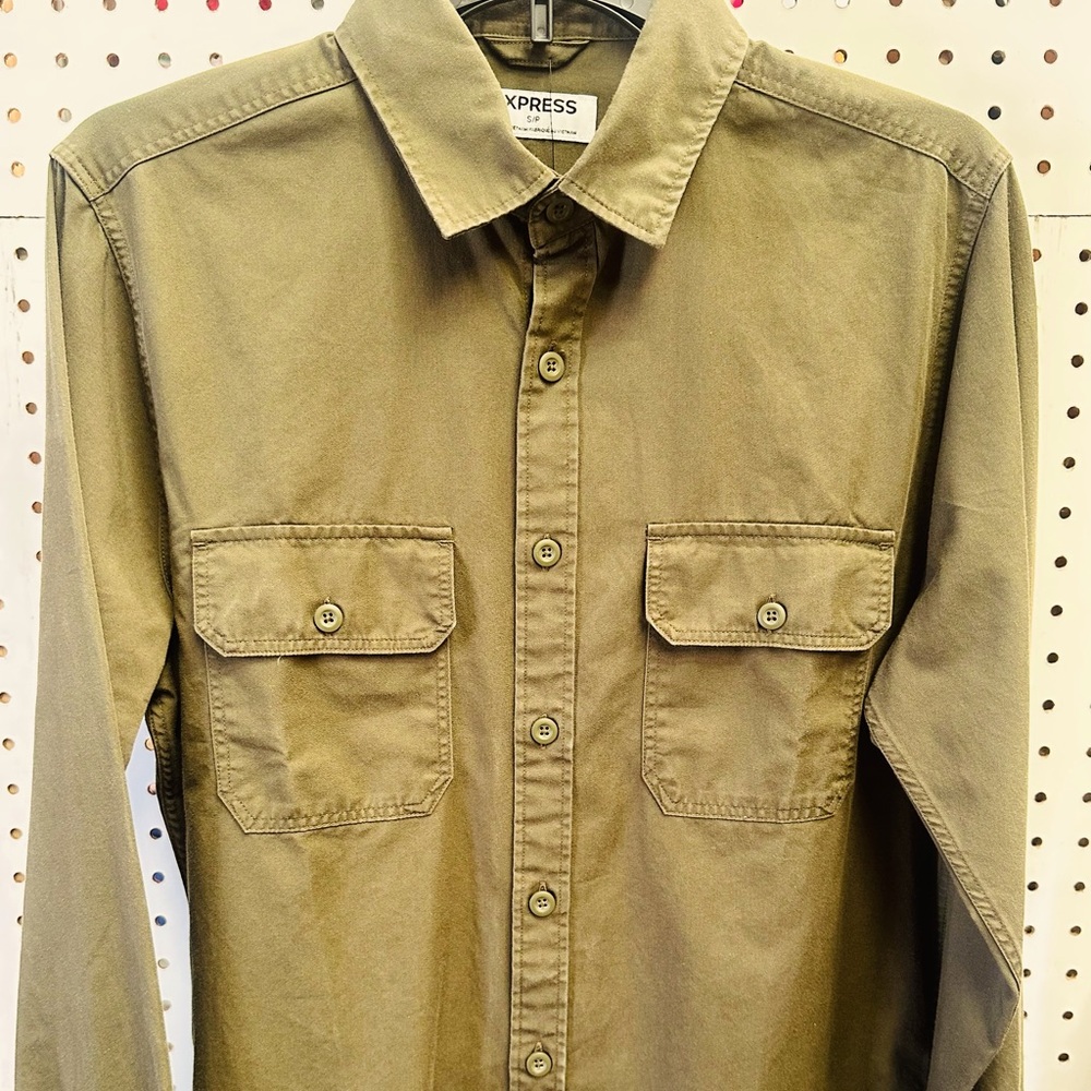 Express Men’s Olive Green Long Sleeved Shirt